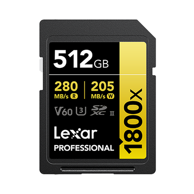 512GB SD - Lexar® Professional 1800x SDXC™ UHS-II Card GOLD Series