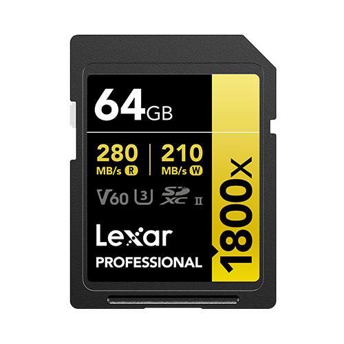 64GB SD - Lexar® Professional 1800x SDXC™ UHS-II Card GOLD Series