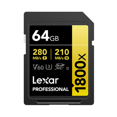 64GB SD - Lexar® Professional 1800x SDXC™ UHS-II Card GOLD Series
