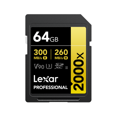 64GB SD - Lexar® Professional 2000x SDHC™/SDXC™ UHS-II Card GOLD Series